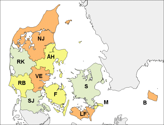 The eleven regions in Denmark